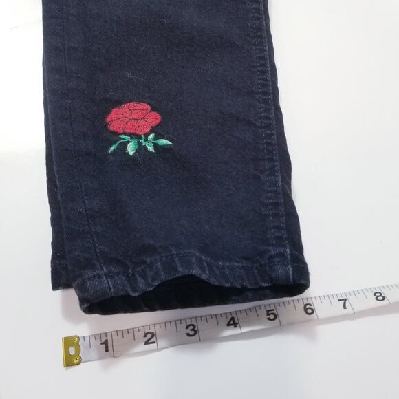 ZARA Relaxed Jeans Floral Embroidered High Rise Black Denim - Picture 8 of 10